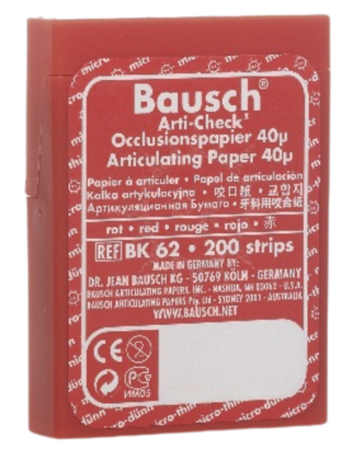 Артикуляционная бумага Bausch BK 62 - прямая, красная (40мкм, 200шт), Bausch / Германия